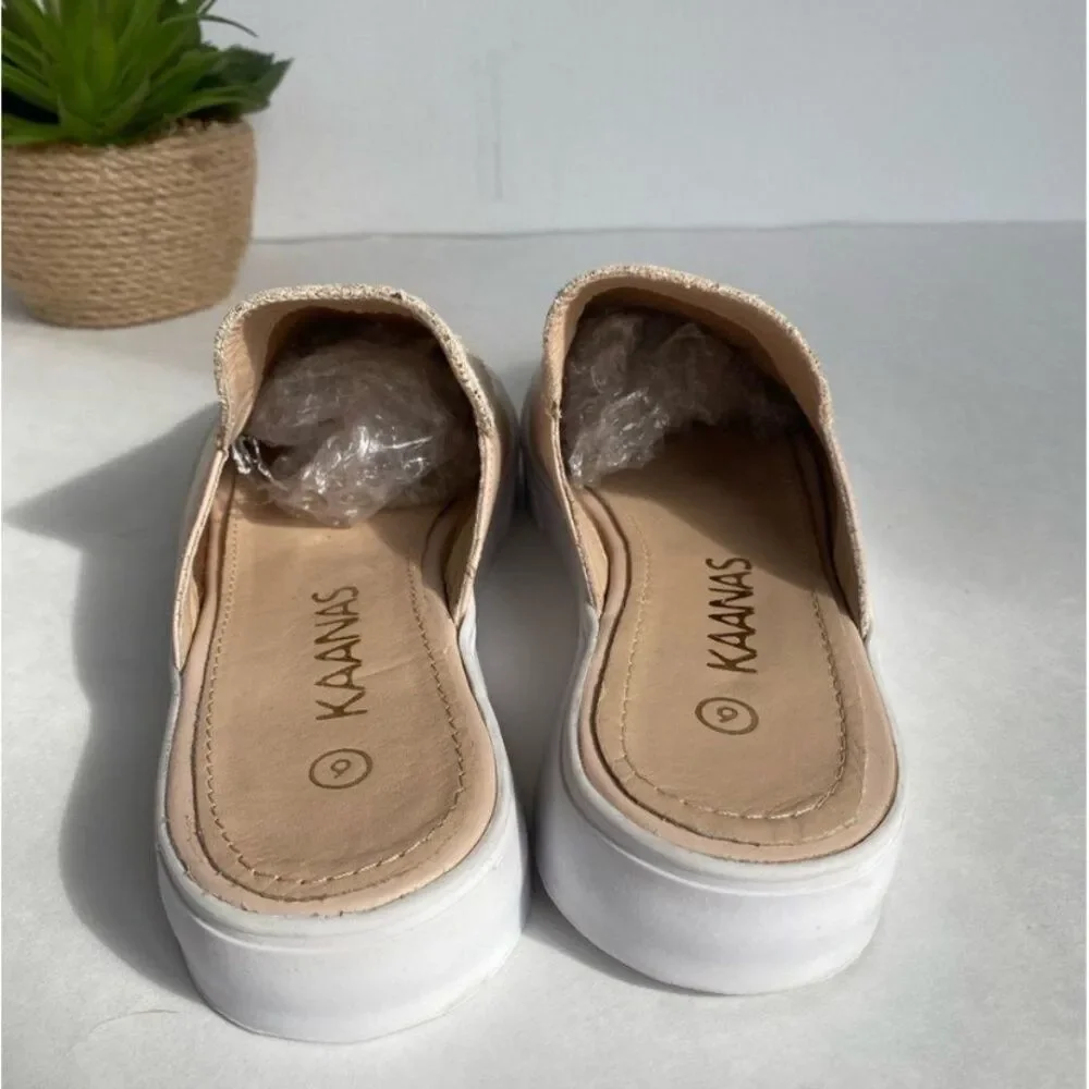 Kaanas Metallic Crackle Slide Sneakers Nude Pink Platform Mules Size 6 Revolve